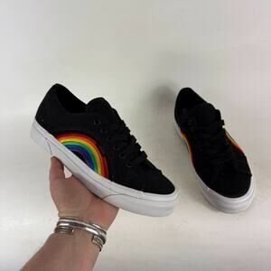 Vans Lampin 86 DX Skateboard Sneakers Women's 8 Black Rainbow Lace-Up Low Top